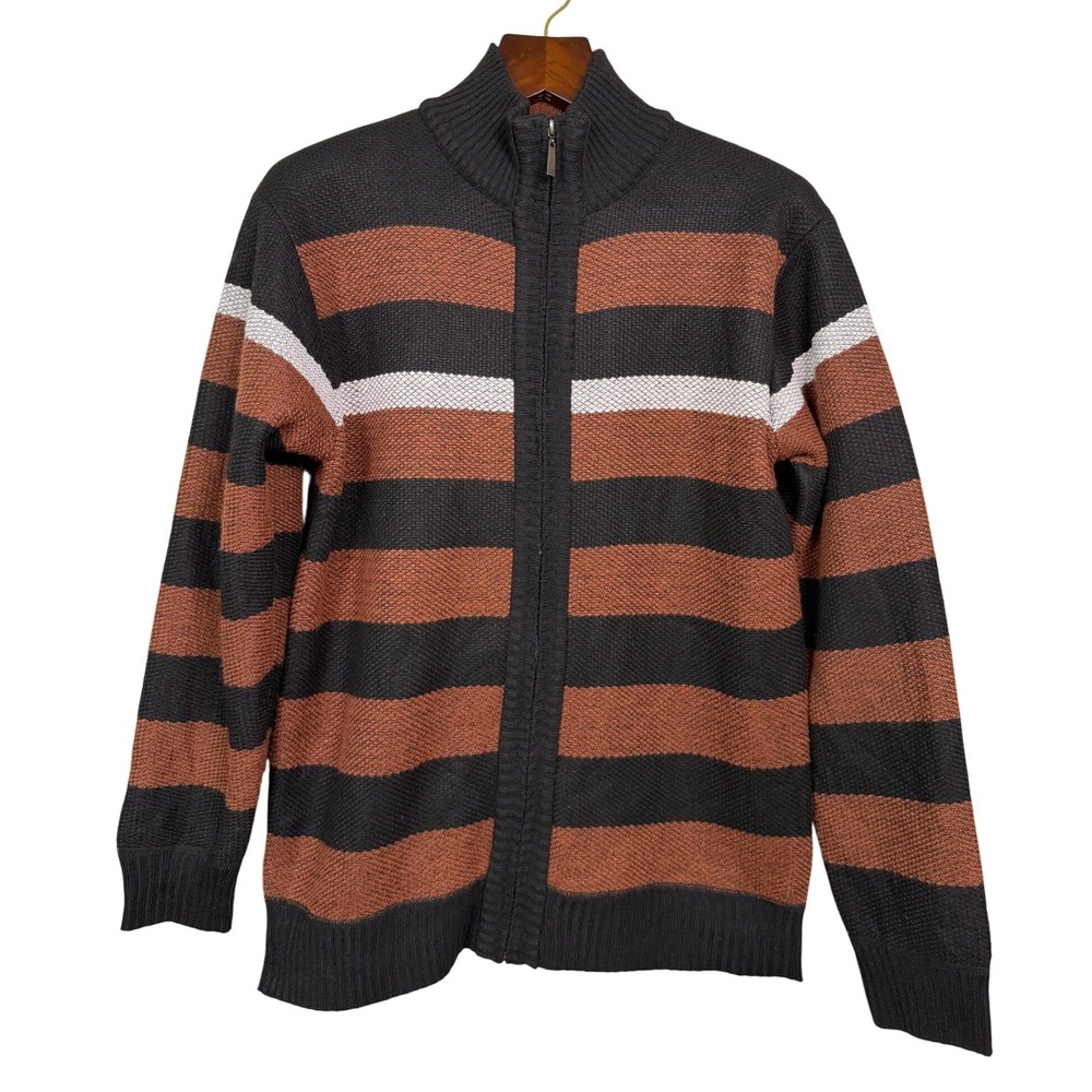 Six Lincoln New York Mens Sherpa Lined Striped Zip Up Sweater‎ Cardigan Size M